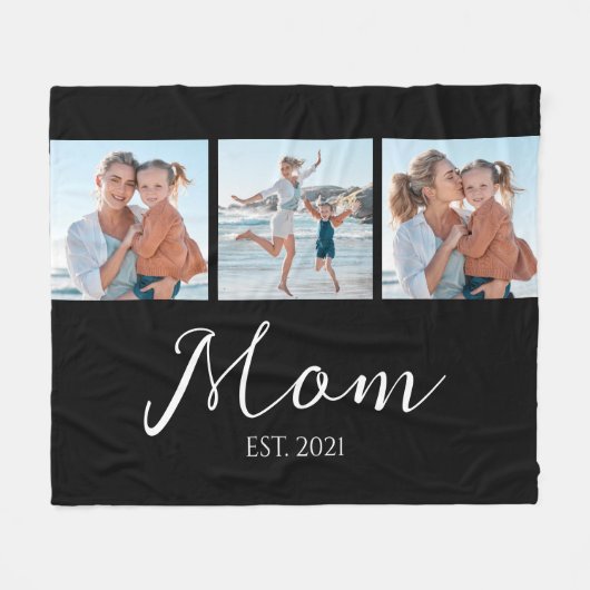 Mom Established Script ブラック 3枚 写真 フリースブランケット (正面(横))