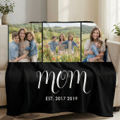 Mom Established Script ブラック 3枚 写真 フリースブランケット