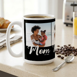 Mom Established Script ブラック 3 枚の写真 コーヒーマグカップ