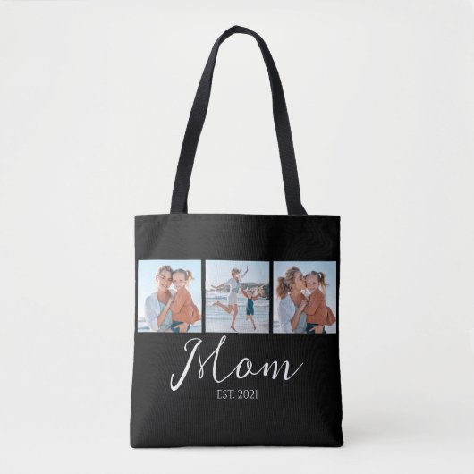 Mom Established Script ブラック 3 枚写真 トートバッグ (正面)
