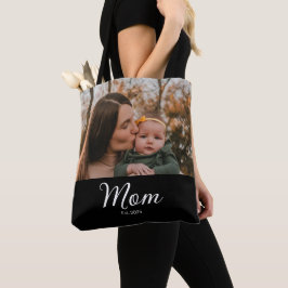 Mom Established Script 黒写真 トートバッグ
