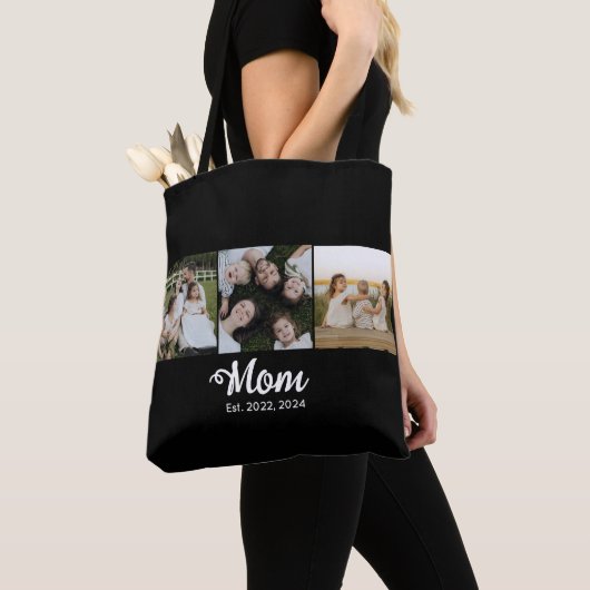 Mom Established Script 黒 3 枚の写真 トートバッグ (クローズアップ)