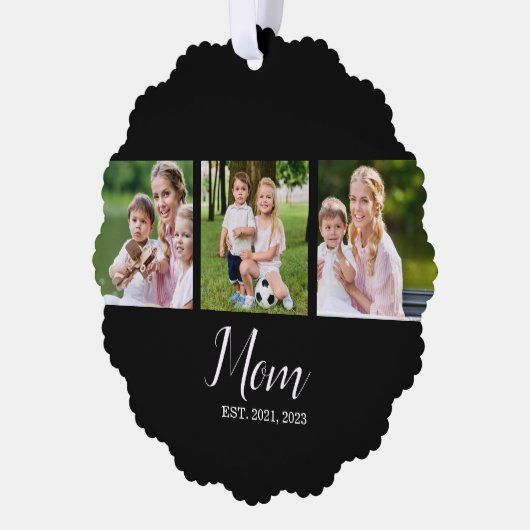 Mom Established Script Black 3 Photo オーナメントカード (左)