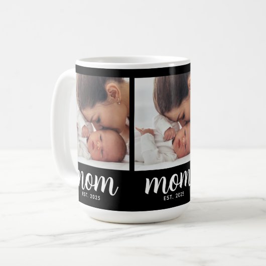 Mom Established Script Black 3 Photo コーヒーマグカップ (正面左)