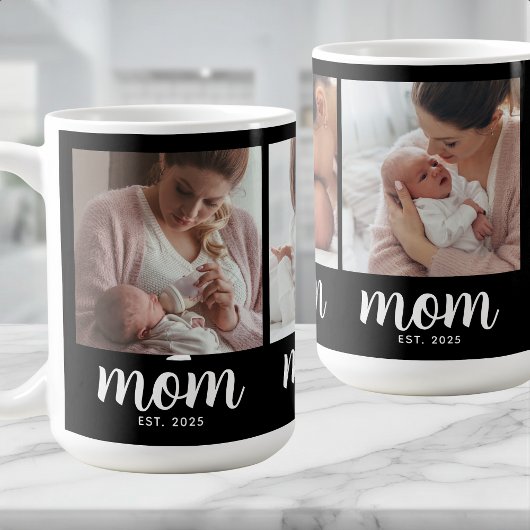 Mom Established Script Black 3 Photo Coffe Coffee コーヒーマグカップ