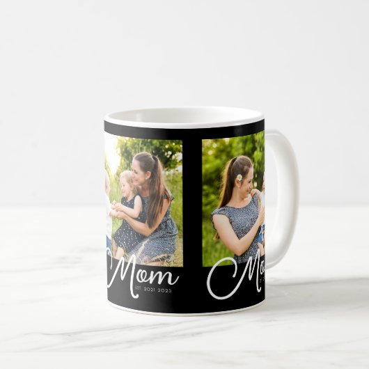 Mom Established Script Black 3 Photo Coffee Mug コーヒーマグカップ (正面右)