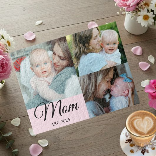Mom Established Script Black 3 Photo Gift ジグソーパズル