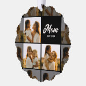 Mom Established Script Black 3 Photo Grid オーナメントカード (左)