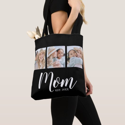 Mom Established Script Black 3 Photo Tote Bag トートバッグ (クローズアップ)