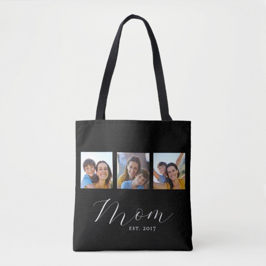 Mom Established Script Black 3 Photo Tote Bag トートバッグ (正面)