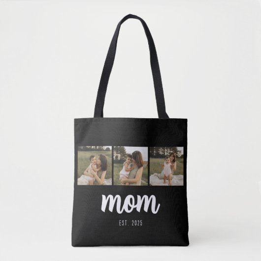 Mom Established Script Black 3 Photos Tote Bag トートバッグ (正面)