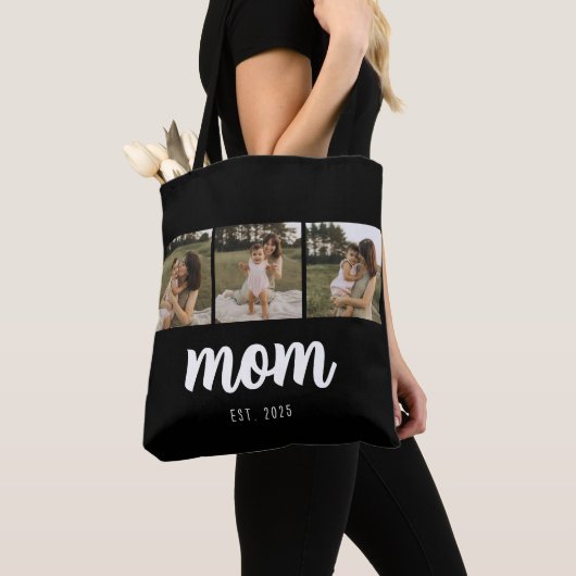 Mom Established Script Black 3 Photos Tote Bag トートバッグ (クローズアップ)