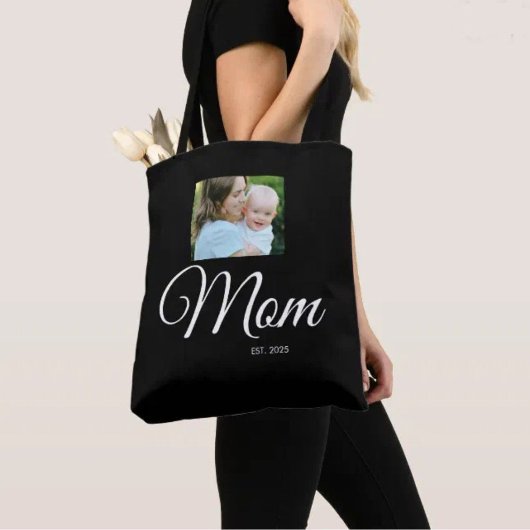 Mom Established Script Black Photo Gift トートバッグ