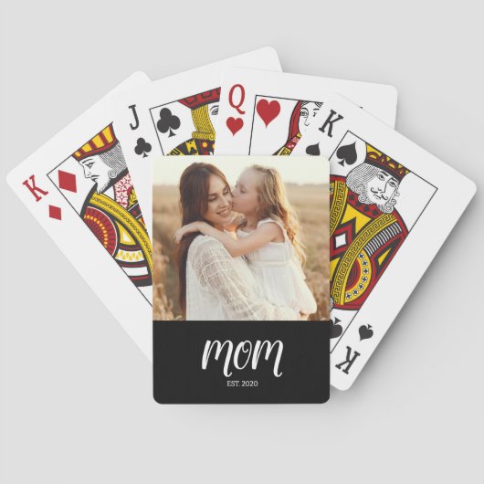Mom Established Script Black Photo Playing Cards トランプ (裏面)
