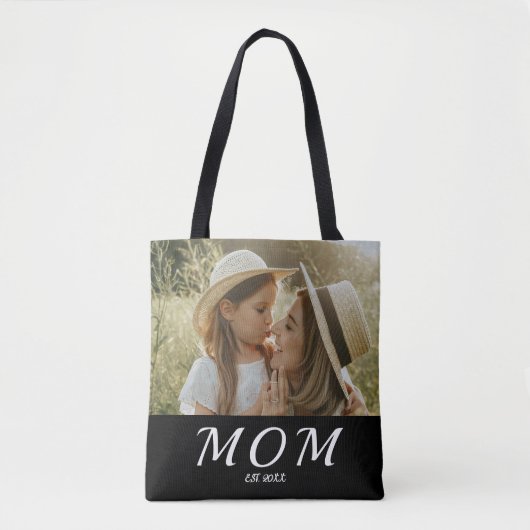 Mom Established Script Black Photo  Tote Bag トートバッグ (正面)
