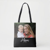 Mom Established Script Black Photo Tote Bag トートバッグ (正面)