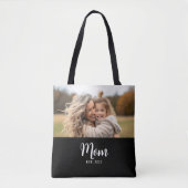 Mom Established Script Black Photo Tote Bag トートバッグ (正面)