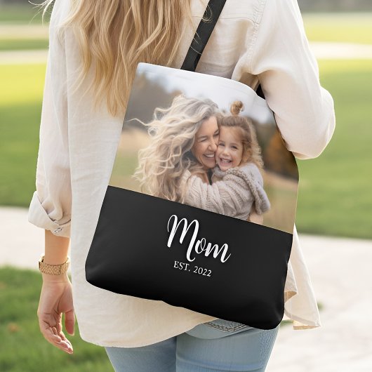 Mom Established Script Black Photo Tote Bag トートバッグ