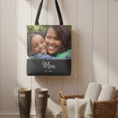 Mom Established Script Black Photo Tote Bag トートバッグ