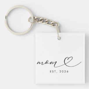 Mom Established Script & Heart 新しいママへのギフト キーホルダー
