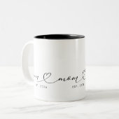 Mom Established Script & Heart 新しいママへのギフト ツートーンマグカップ (正面左)