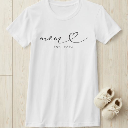 Mom Established Script & Heart 新米ママへのギフト Tシャツ