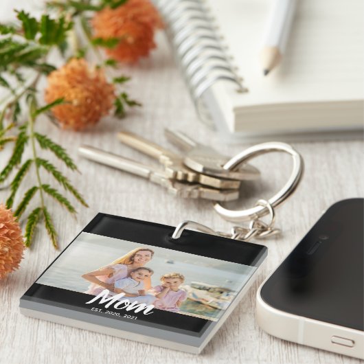 Mom Established Script Photo Custom Date キーホルダー (正面右)