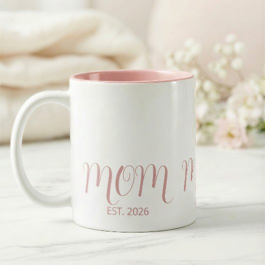 Mom Established Sweet Pink Script New Mom Gift  ツートーンマグカップ
