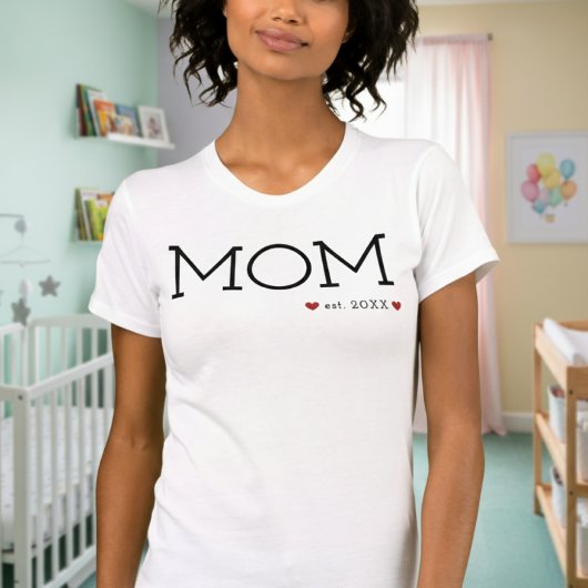 Mom Established Two Hearts ブラックミニマル Tシャツ