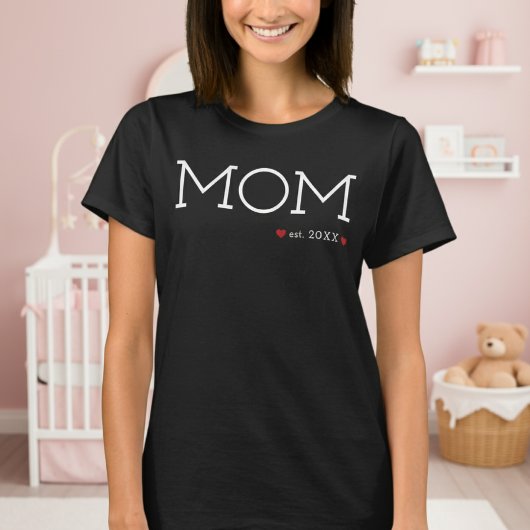 Mom Established Two Hearts ブラックミニマル Tシャツ