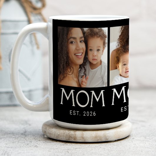 Mom Established Typography Black 3 Photo コーヒーマグカップ