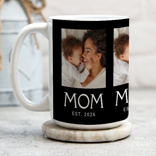 Mom Established Typography Black 3 Photo コーヒーマグカップ