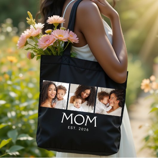 Mom Established Typography Black 3 Photo トートバッグ