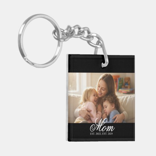 Mom Established White Elegant Script Photo キーホルダー (正面左)