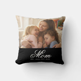 Mom Established White Elegant Script Photo クッション