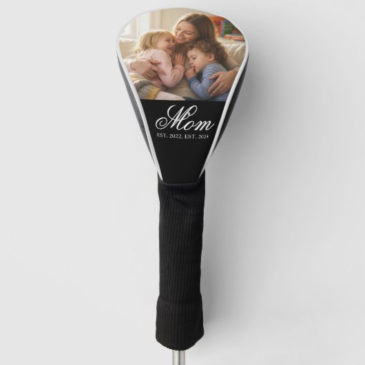Mom Established White Elegant Script Photo ゴルフヘッドカバー (正面)