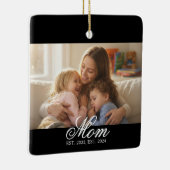 Mom Established White Elegant Script Photo セラミックオーナメント (右)