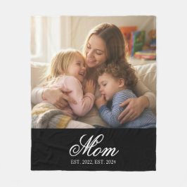 Mom Established White Elegant Script Photo フリースブランケット