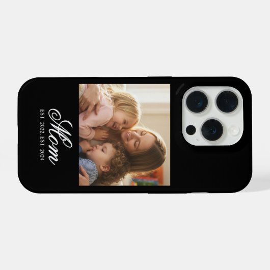 Mom Established White Elegant Script Photo iPhoneケース (裏面横)