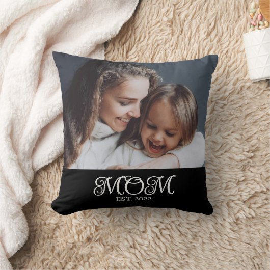 Mom Established White Modern Script Photo クッション (ブランケット)