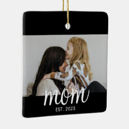 Mom Established White Script Photo セラミックオーナメント