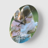 Mom Established White Script Photo ラウンド壁時計 (傾斜)