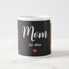 Mom Established White Script Photo Red Heart Mug ジャンボコーヒーマグカップ