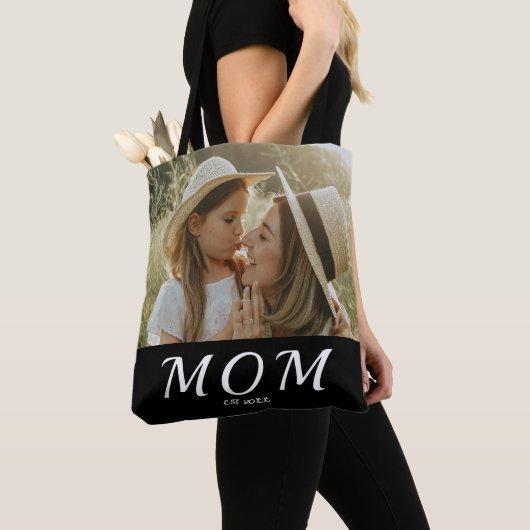 Mom Established White Script Photo Tote Bag トートバッグ (クローズアップ)