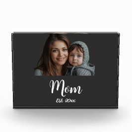 Mom Established Year ブラックモダンスクリプト フォトブロック