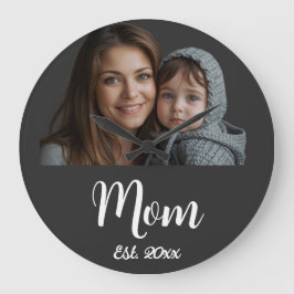 Mom Established Year Black Modern Script  ラージ壁時計