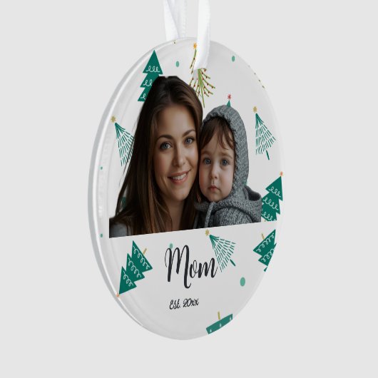 Mom Established Year Christmas Tree Modern Script  オーナメント (正面)