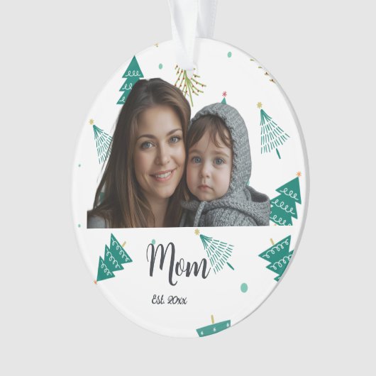Mom Established Year Christmas Tree Modern Script  オーナメント (正面)