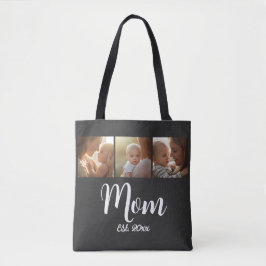 Mom Established year Script Black 3 Photo Tote トートバッグ