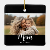 Mom Established Year Script Text Black Photo セラミックオーナメント (裏面)